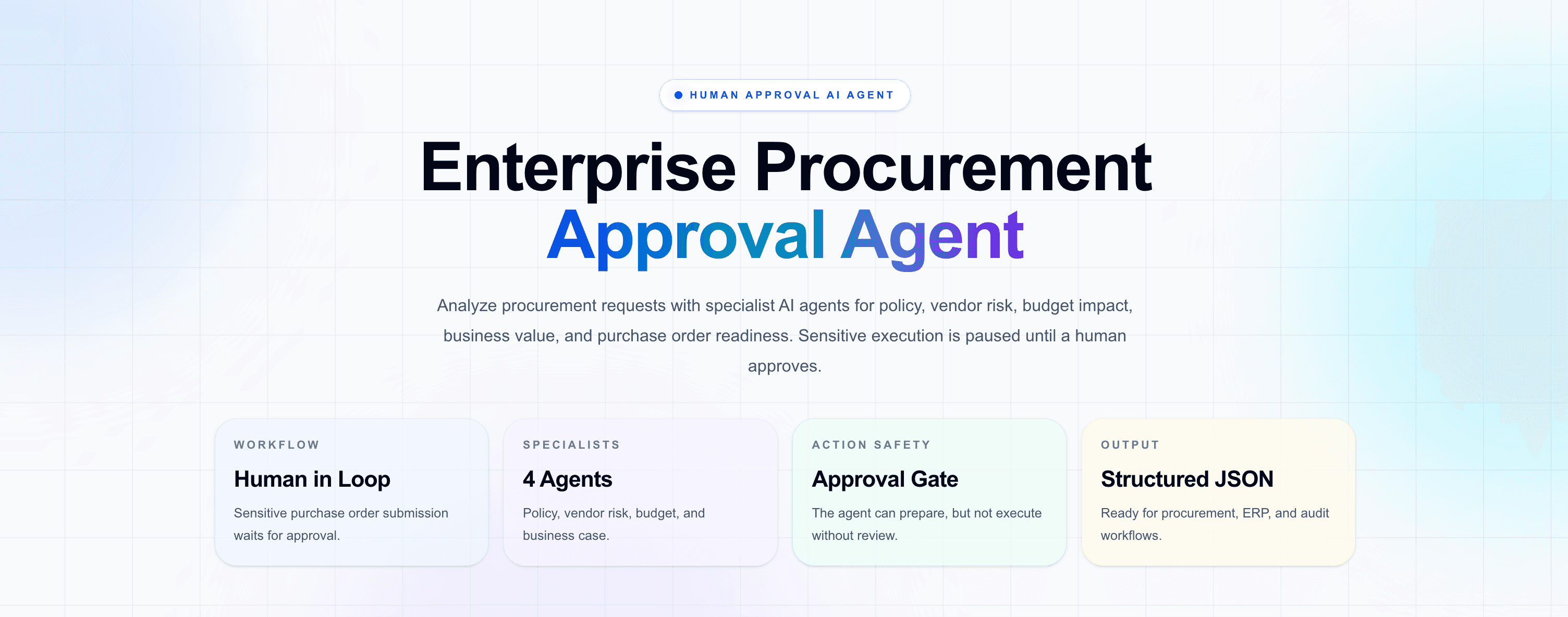 Enterprise procurement approval agent dashboard overview