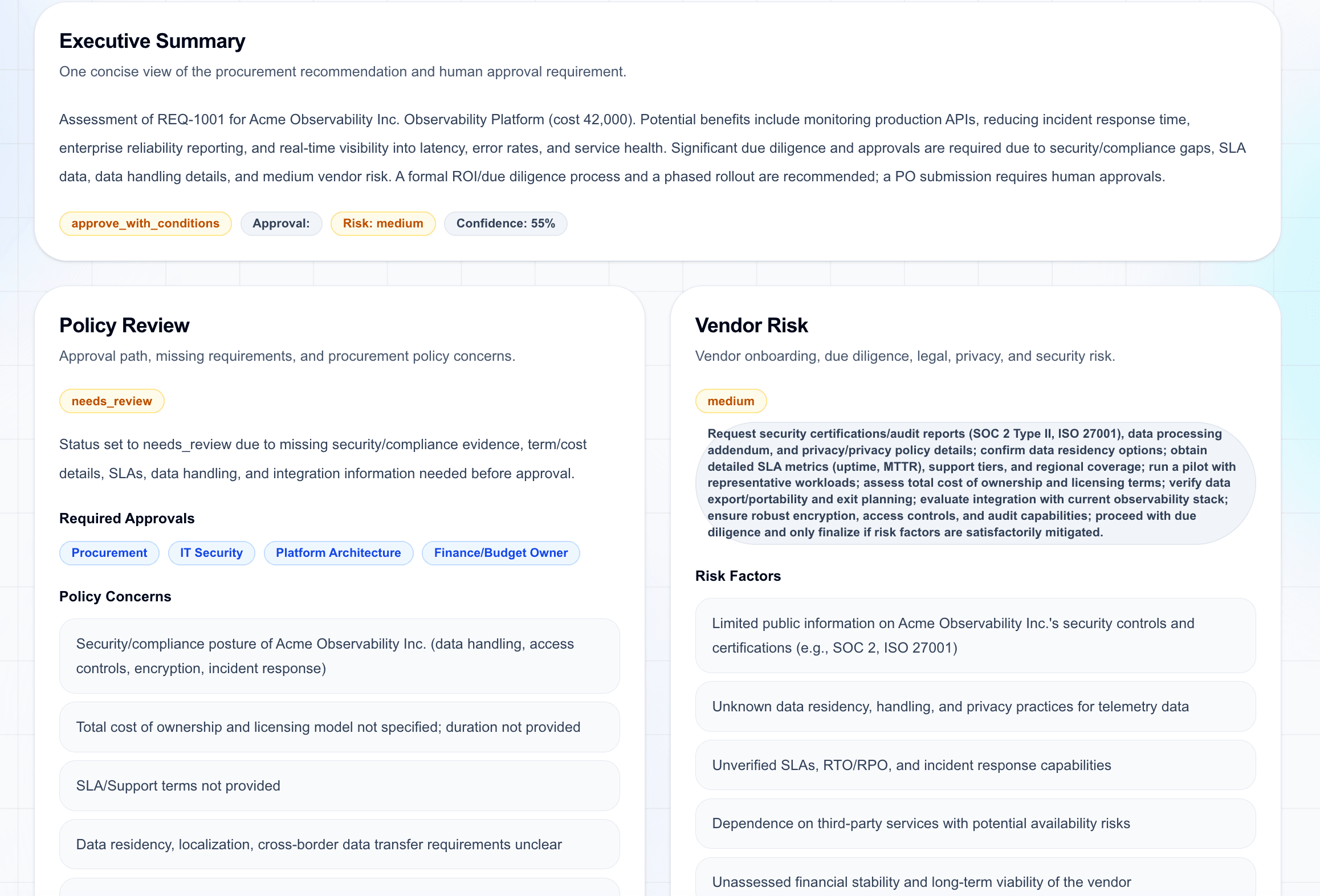 Executive summary policy review and vendor risk sections
