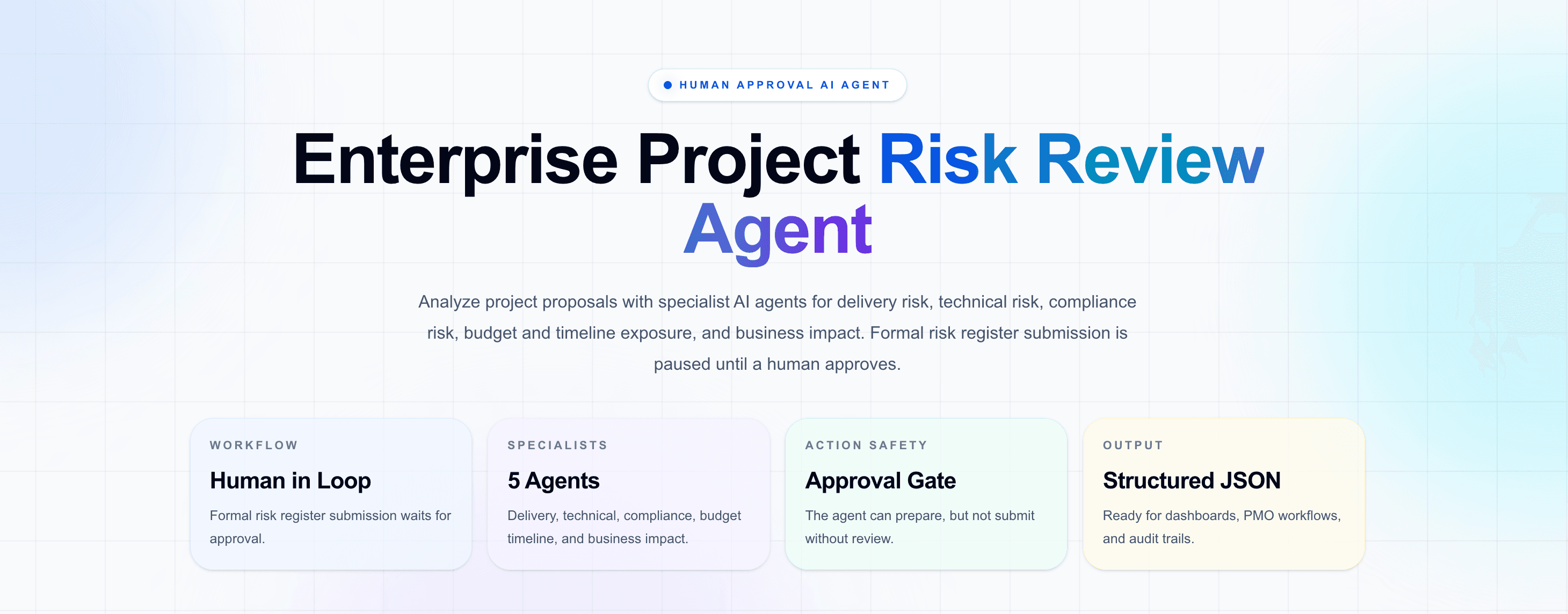 Enterprise project risk review agent dashboard overview