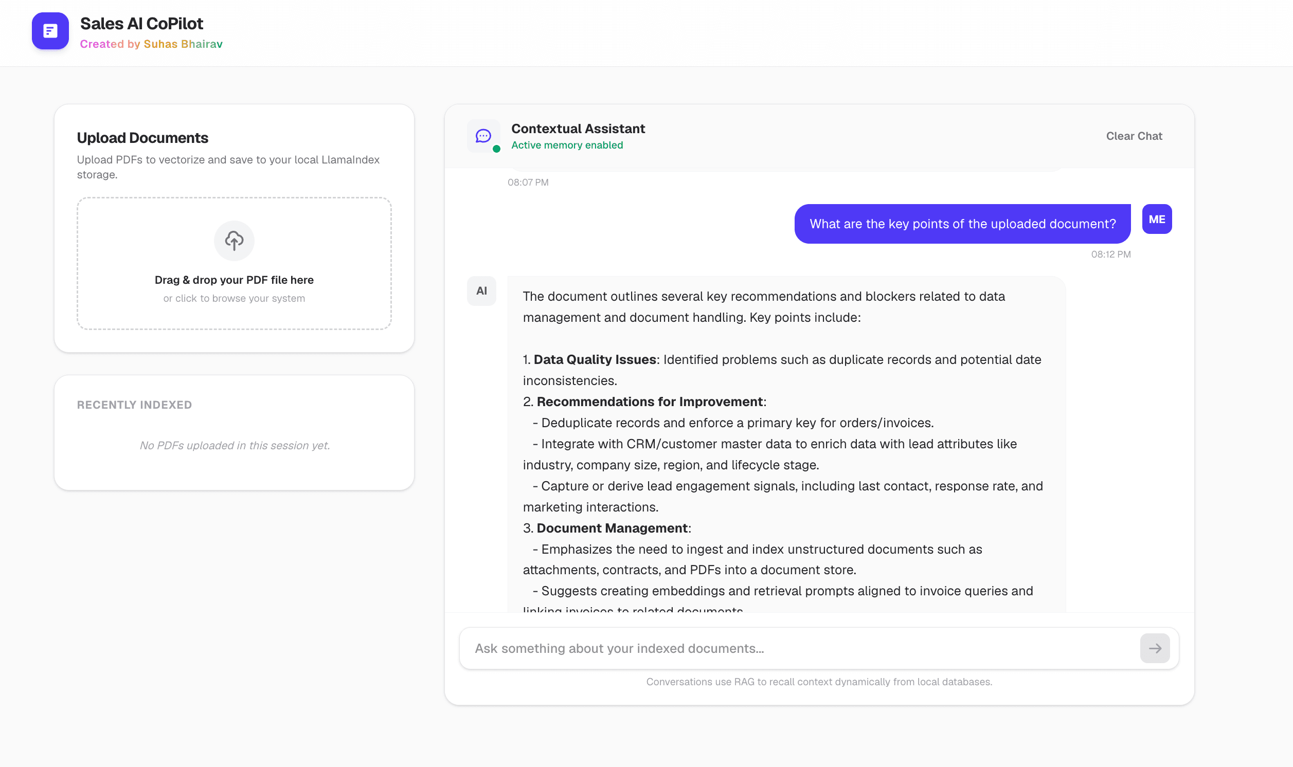 Enterprise document intelligence copilot dashboard