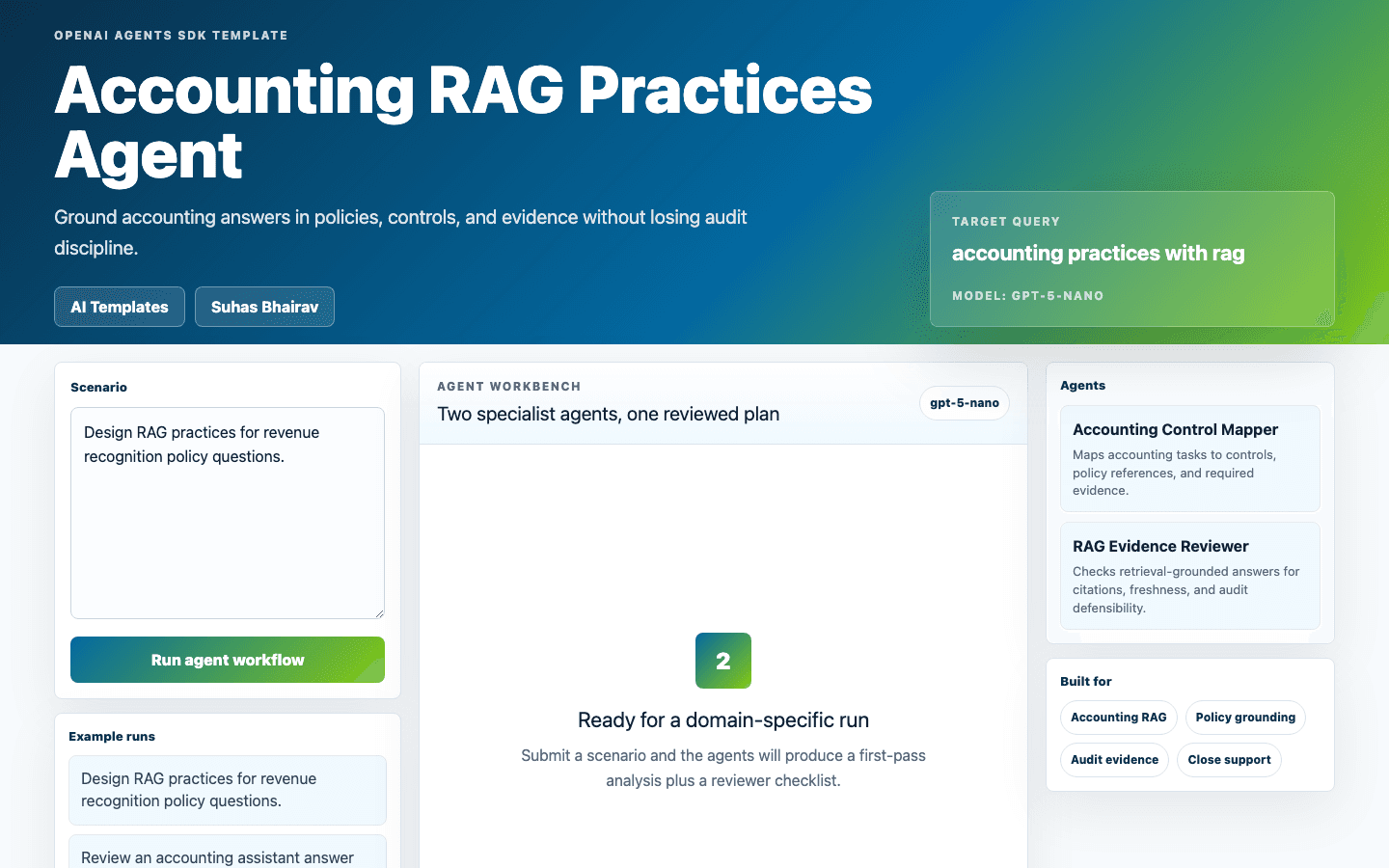 Accounting RAG Practices Agent Next.js OpenAI Agents SDK template interface