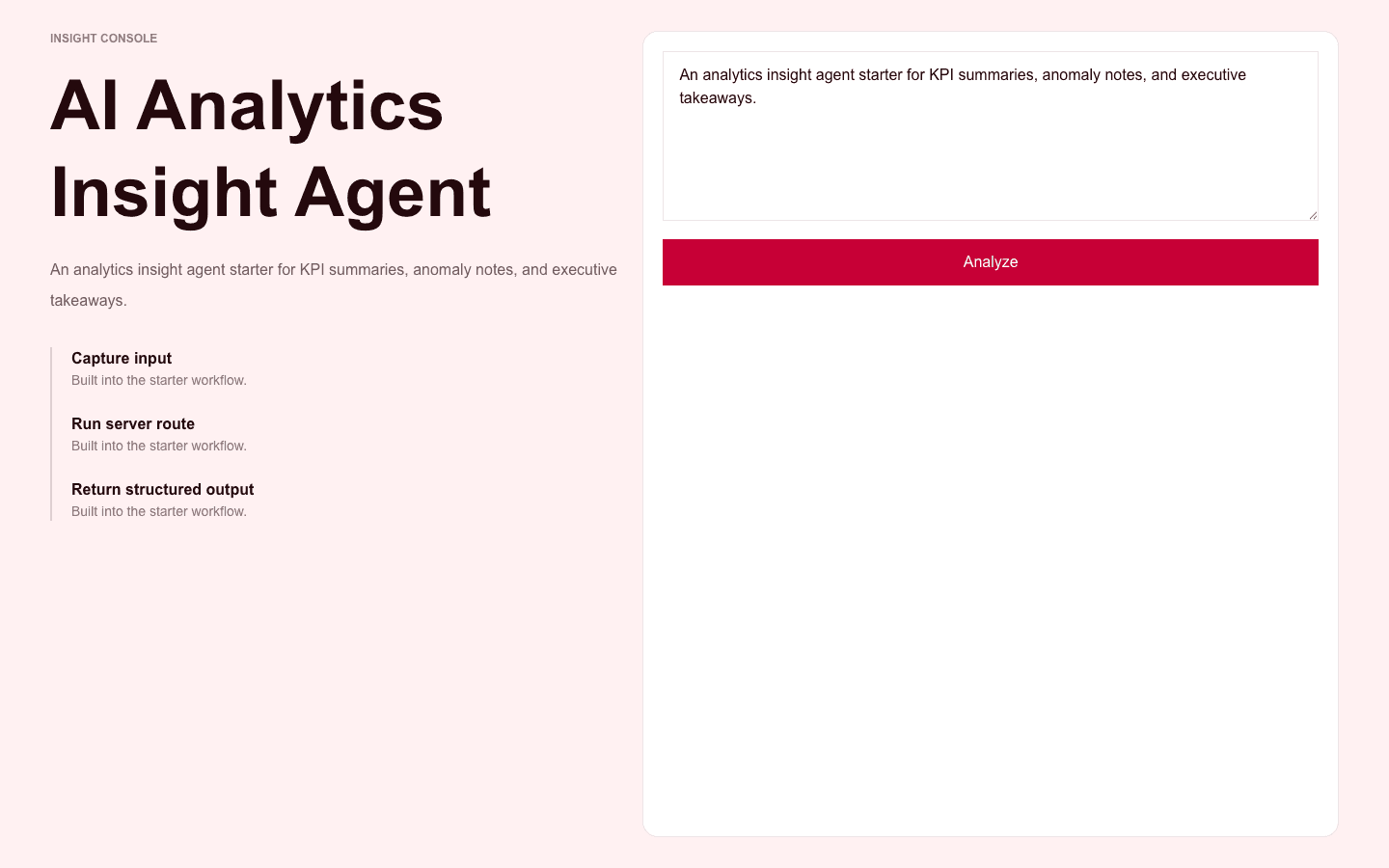 AI Analytics Insight Agent Next.js AI template interface