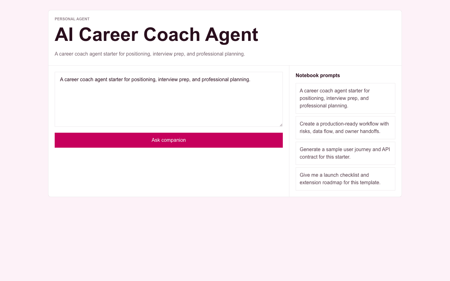 AI Career Coach Agent Next.js AI template interface