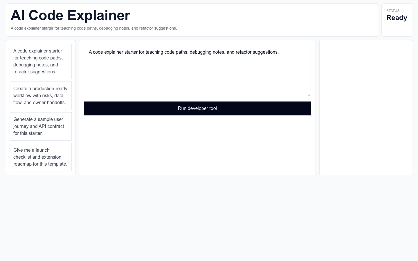 AI Code Explainer Next.js AI template interface