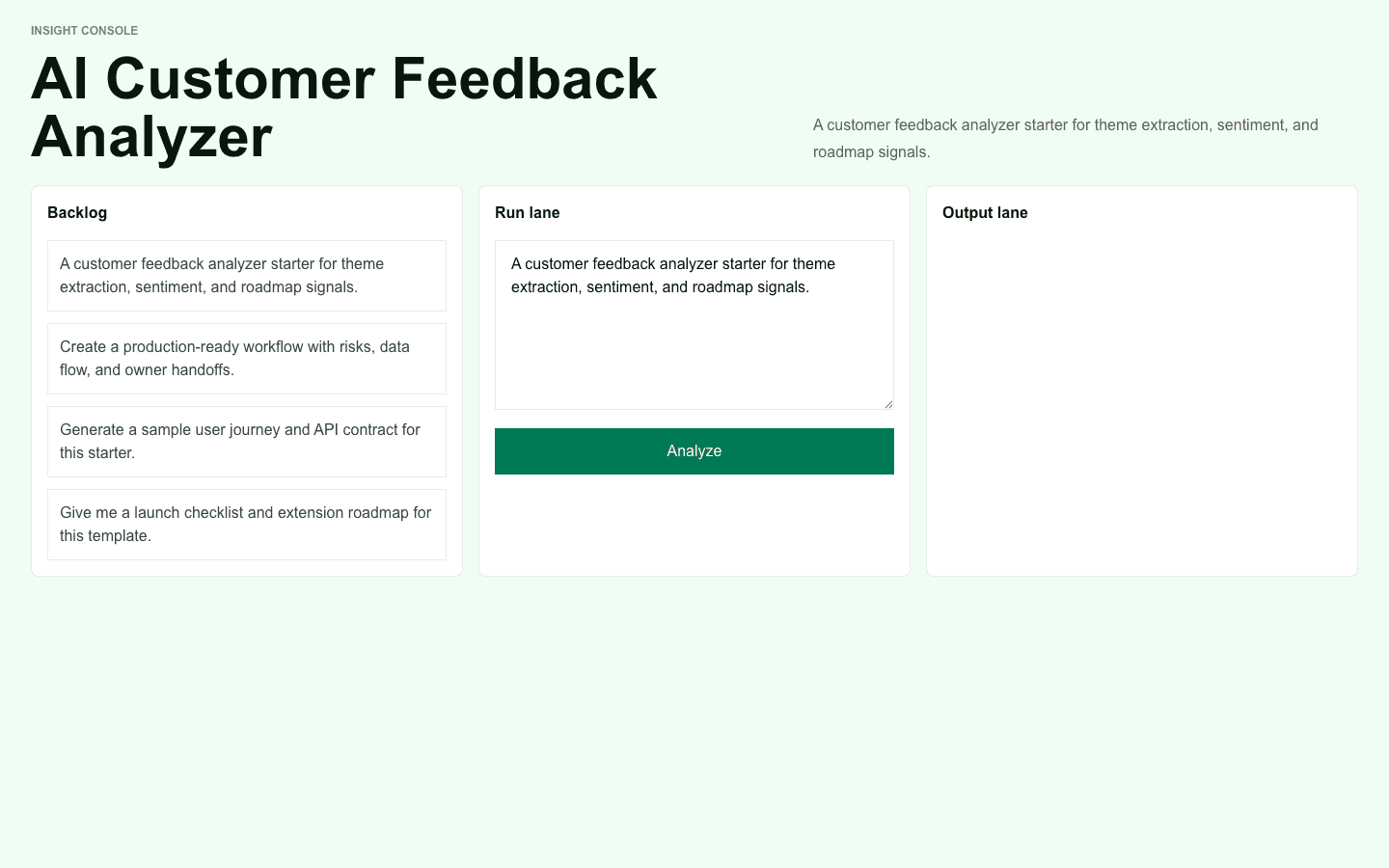 AI Customer Feedback Analyzer Next.js AI template interface