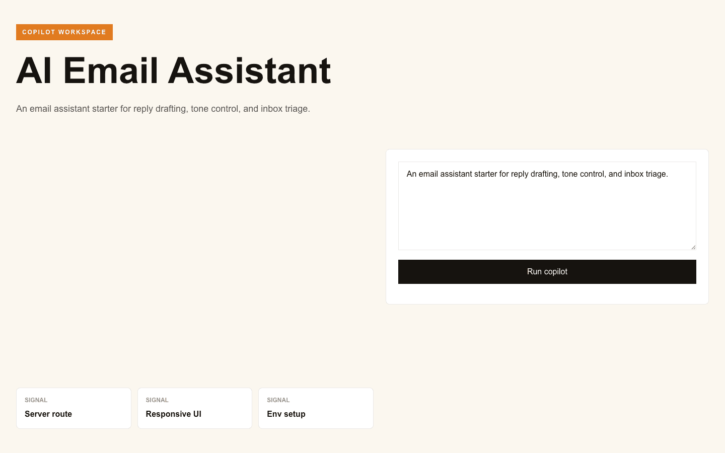 AI Email Assistant Next.js AI template interface