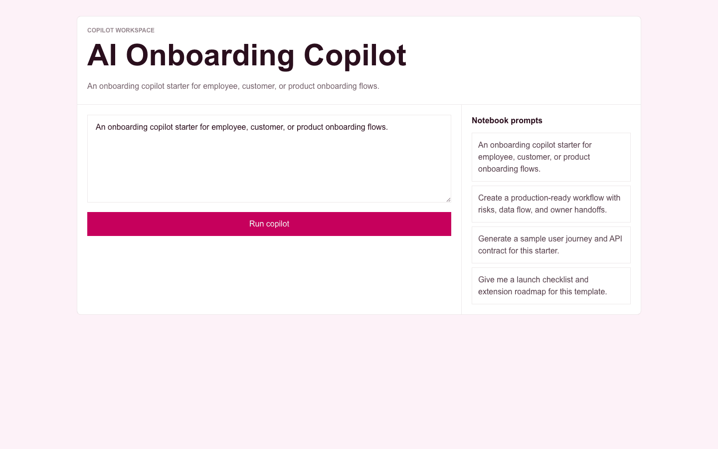 AI Onboarding Copilot Next.js AI template interface