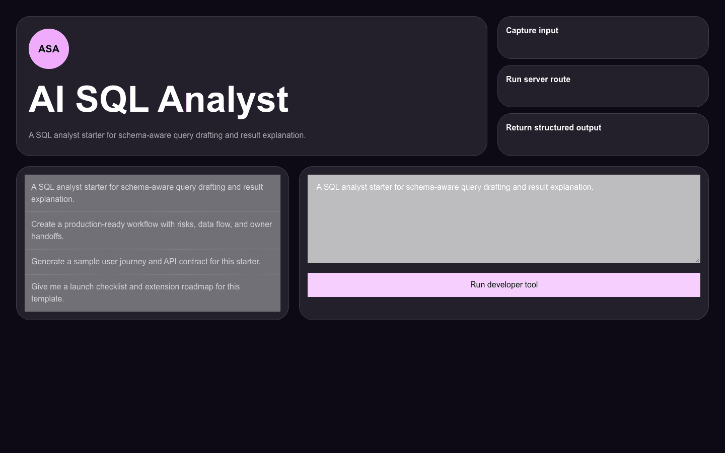 AI SQL Analyst Next.js AI template interface
