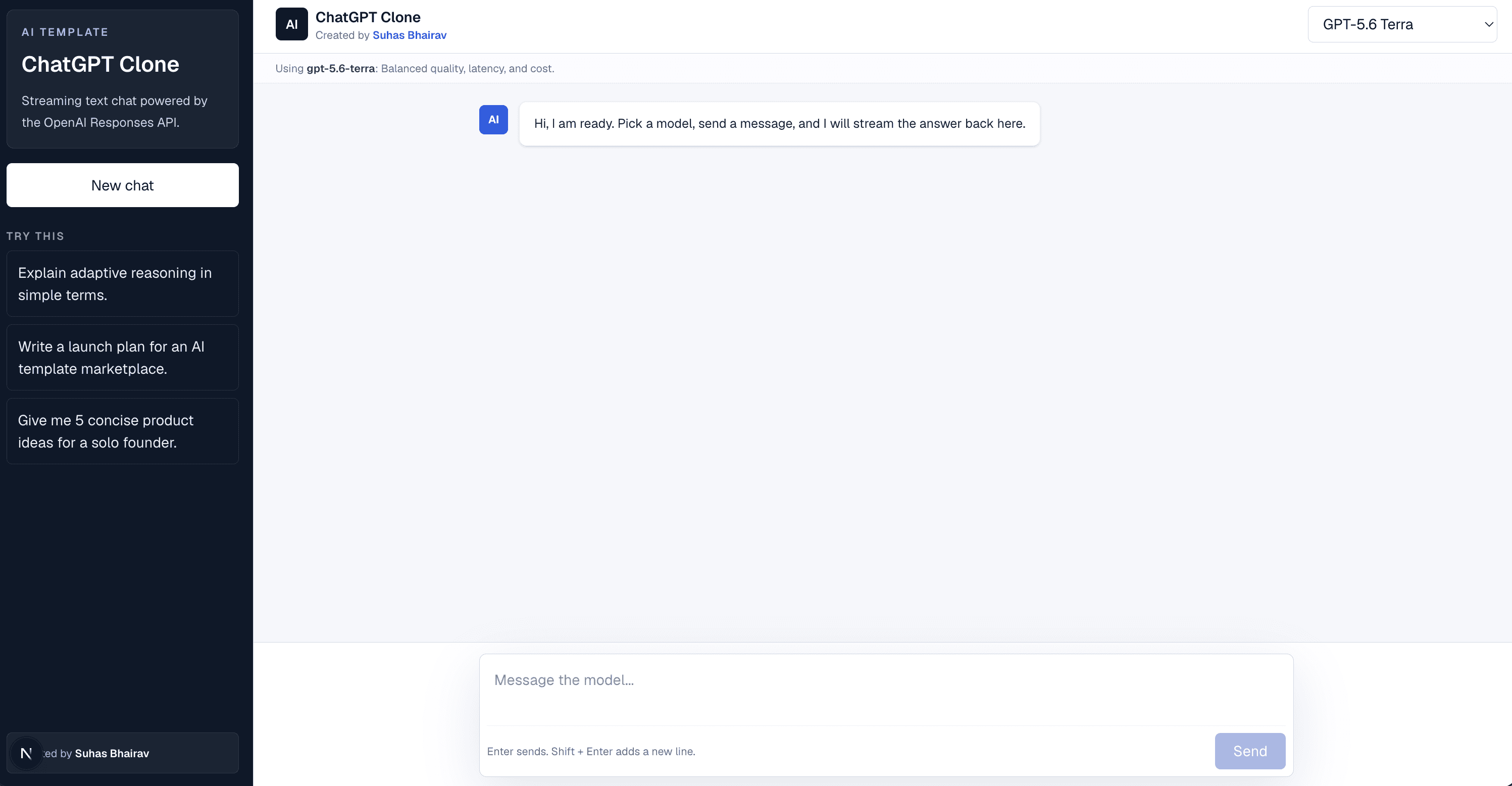 ChatGPT Clone Next.js AI chatbot template interface