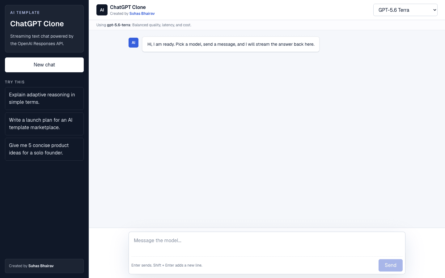 ChatGPT Clone Next.js AI chatbot template interface