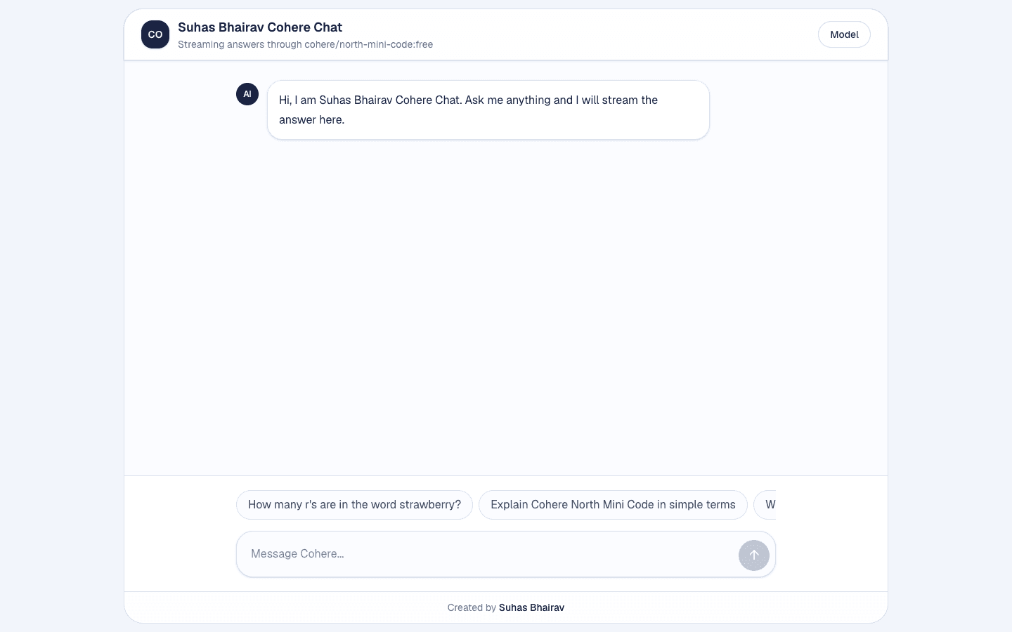 Cohere Chatbot Next.js streaming AI template interface