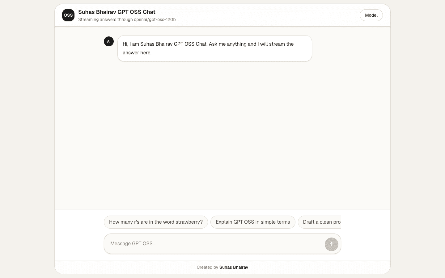 GPT OSS Chatbot Next.js streaming AI template interface