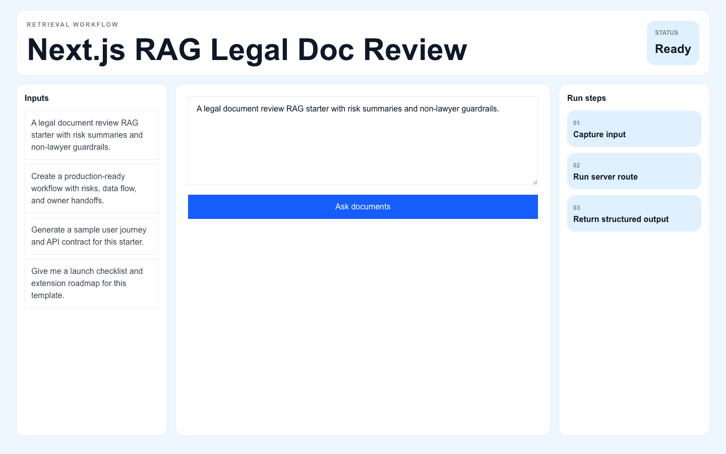 Next.js RAG Legal Doc Review Next.js AI template interface