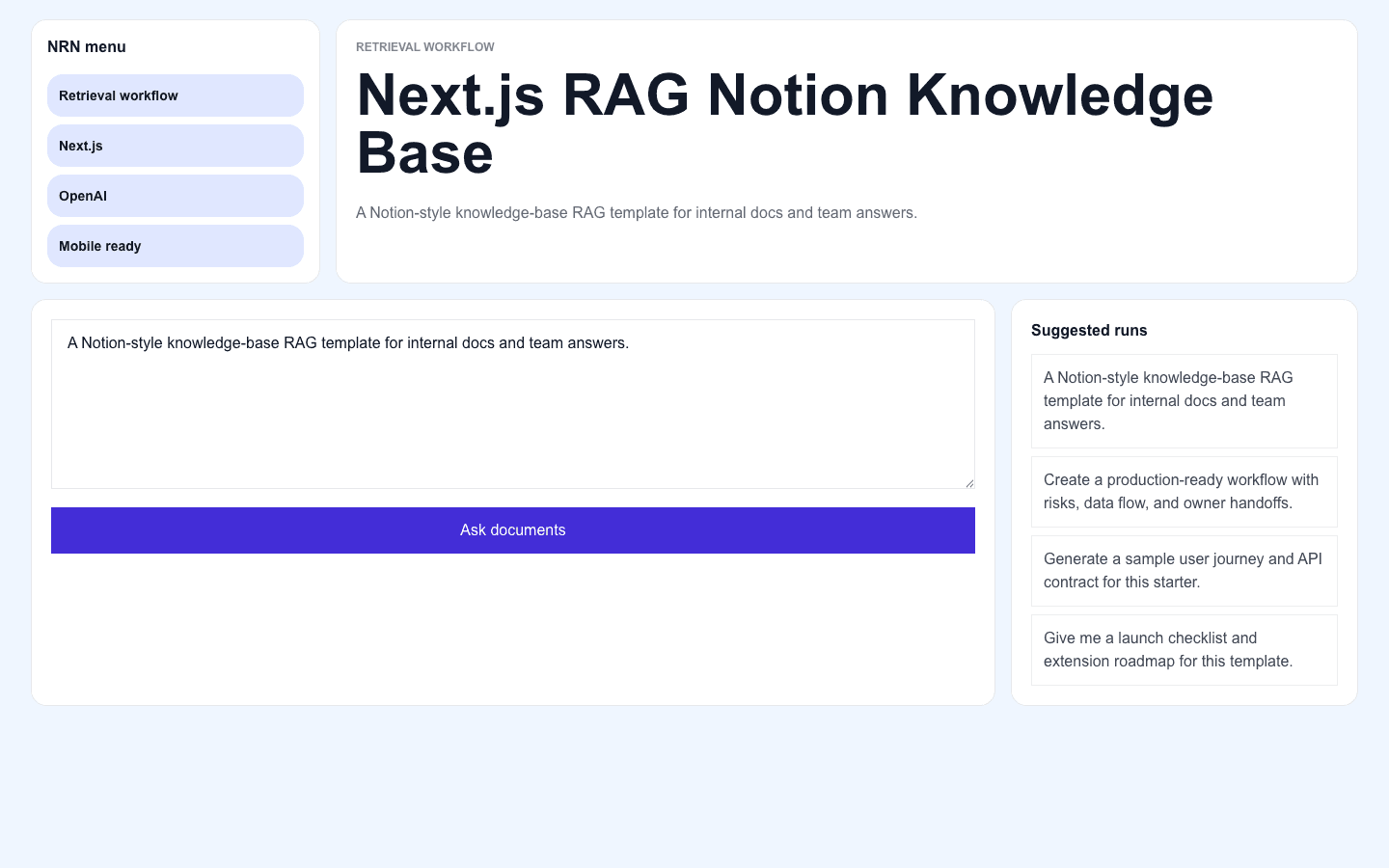 Next.js RAG Notion Knowledge Base Next.js AI template interface