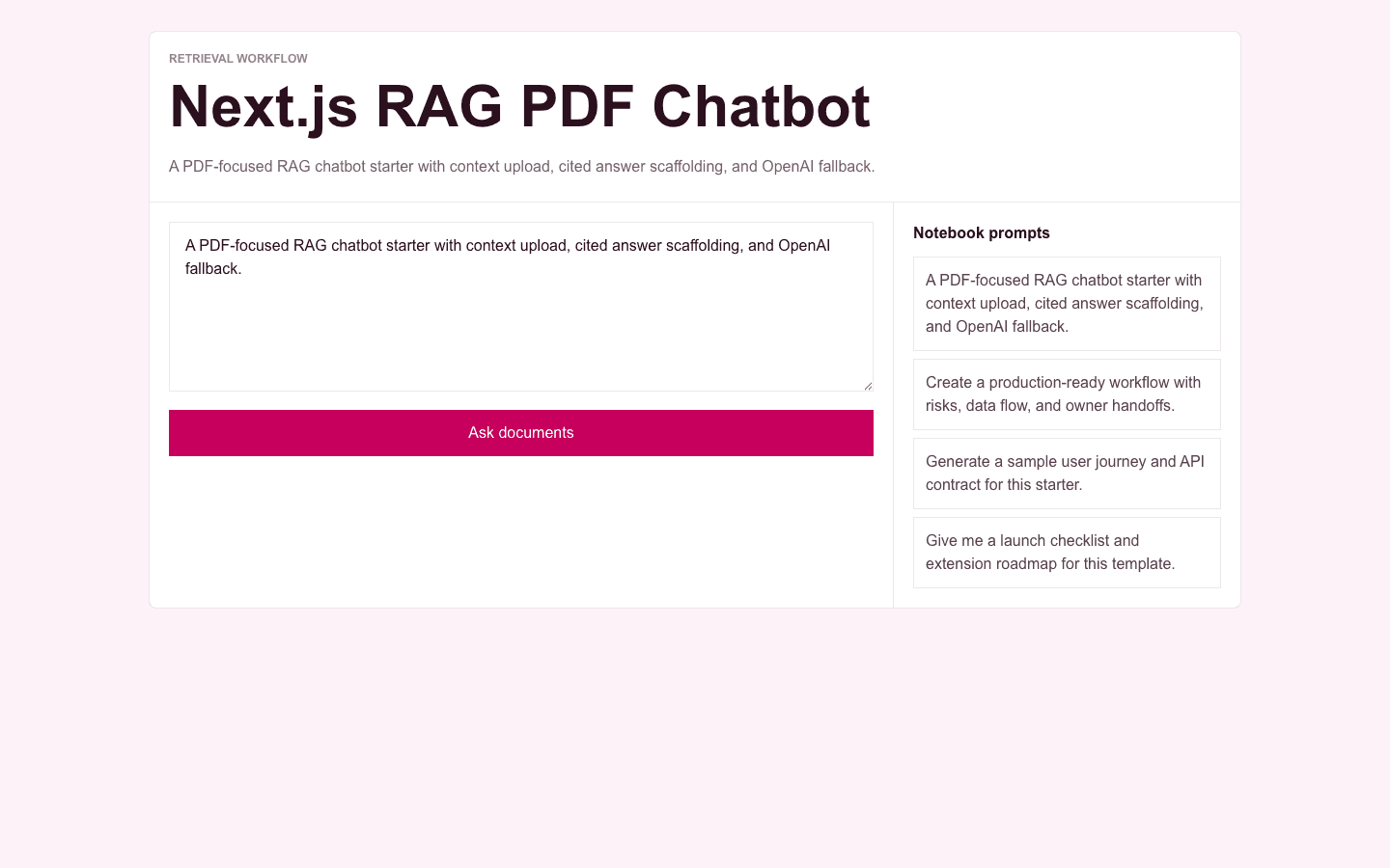 Next.js RAG PDF Chatbot Next.js AI template interface
