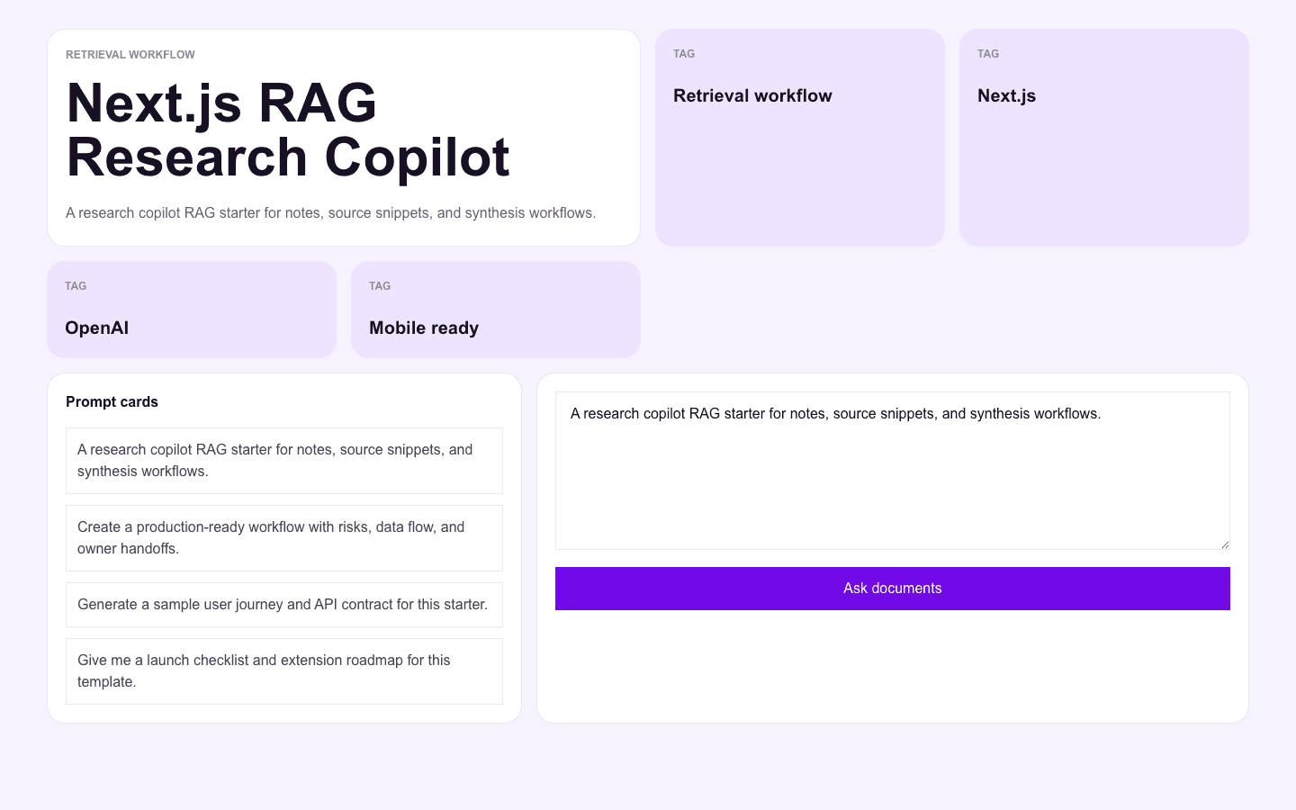 Next.js RAG Research Copilot Next.js AI template interface