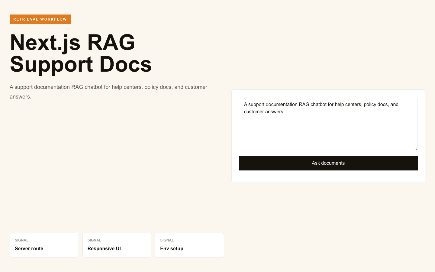 Next.js RAG Support Docs Next.js AI template interface