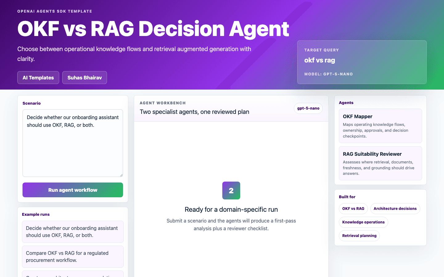 OKF vs RAG Decision Agent Next.js OpenAI Agents SDK template interface