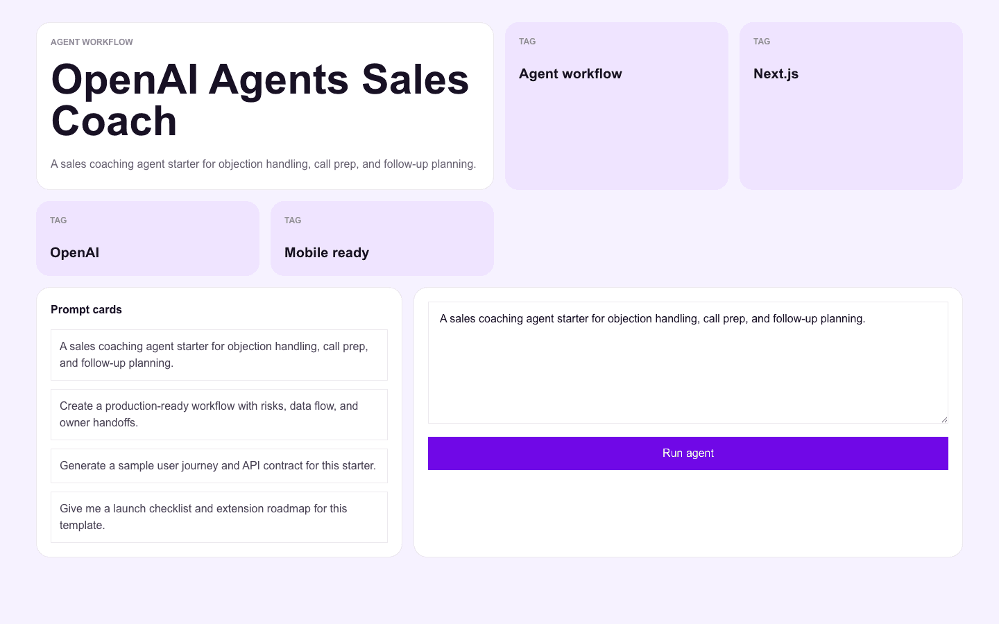 OpenAI Agents Sales Coach Next.js AI template interface