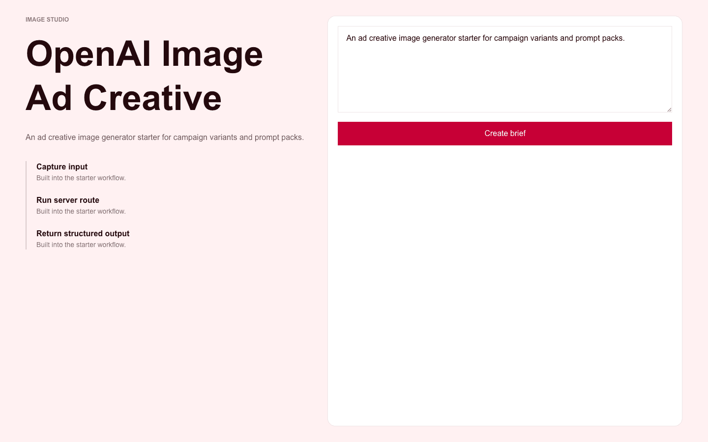 OpenAI Image Ad Creative Next.js AI template interface