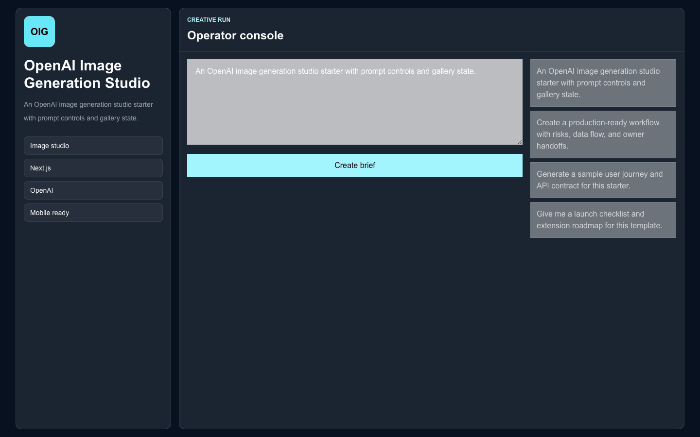 OpenAI Image Generation Studio Next.js AI template interface