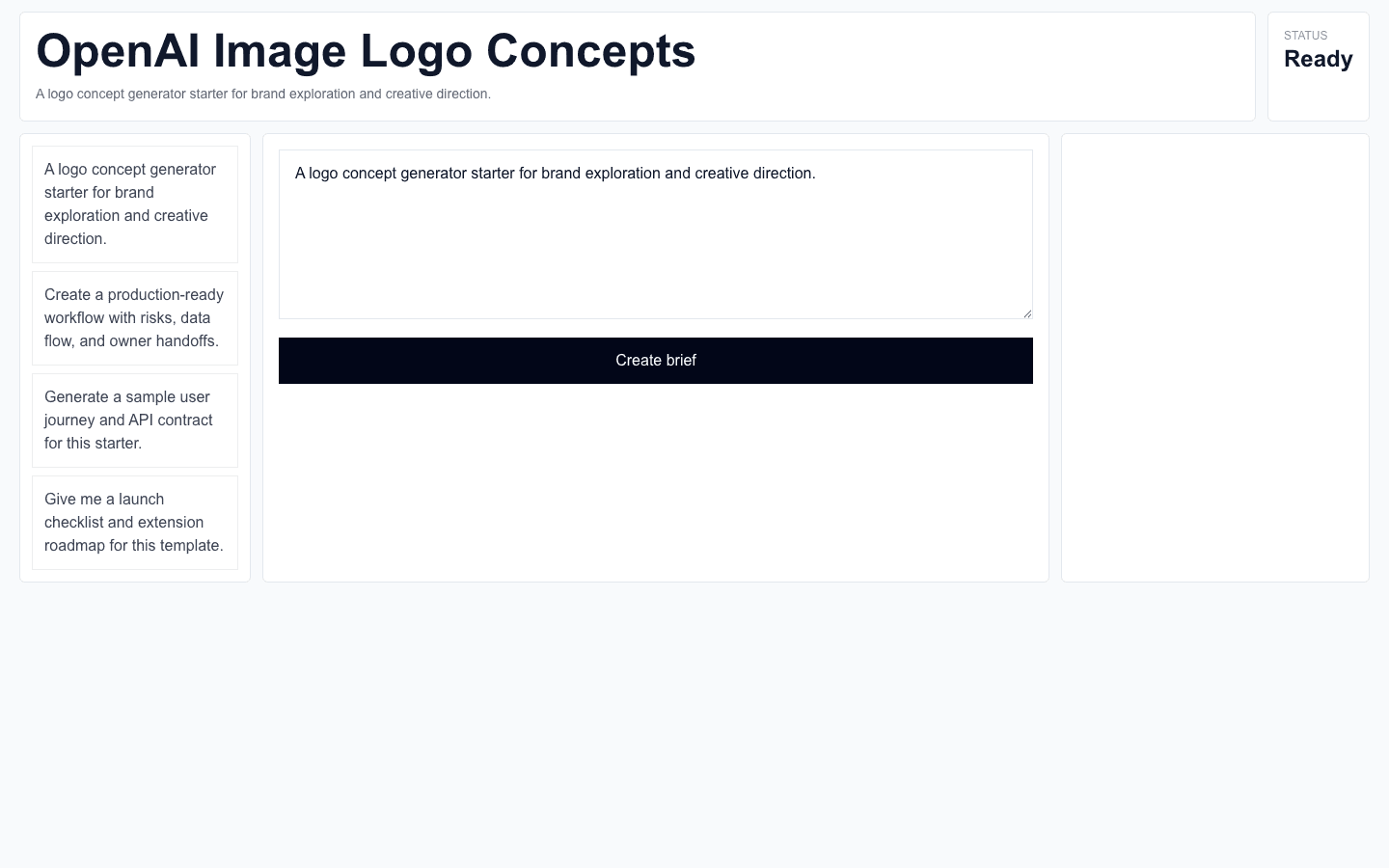 OpenAI Image Logo Concepts Next.js AI template interface