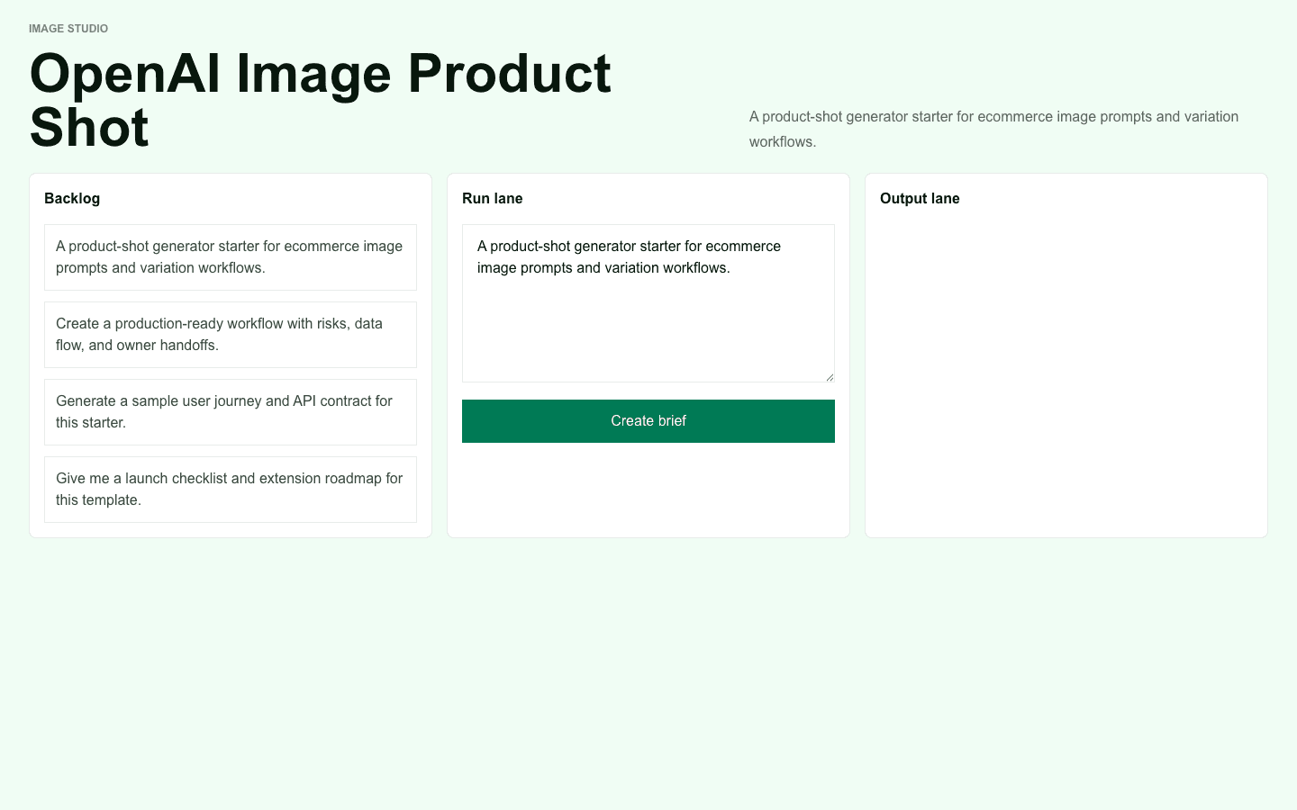 OpenAI Image Product Shot Next.js AI template interface