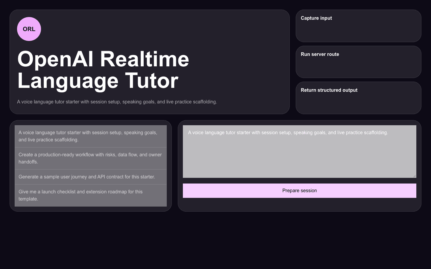 OpenAI Realtime Language Tutor Next.js AI template interface