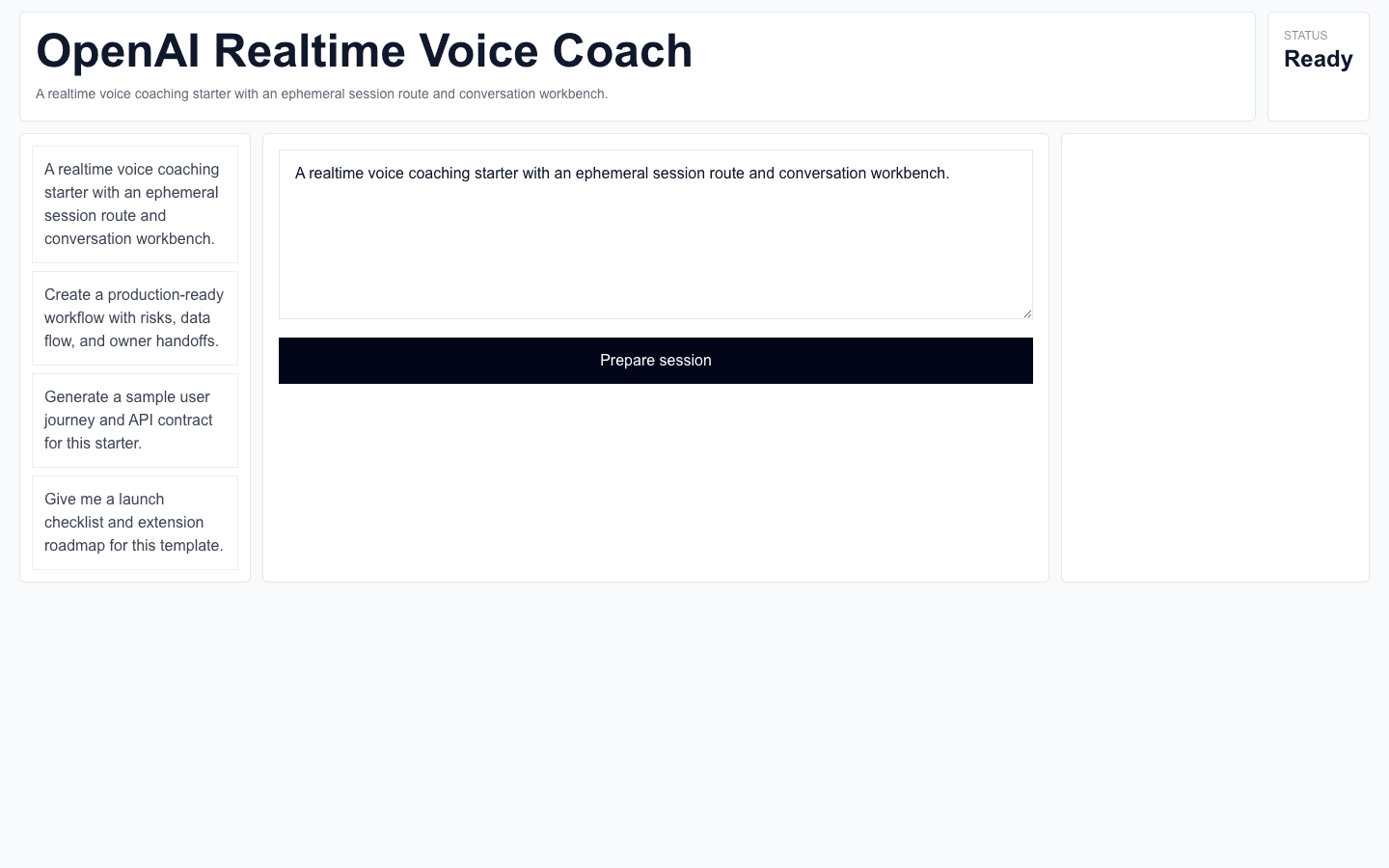 OpenAI Realtime Voice Coach Next.js AI template interface