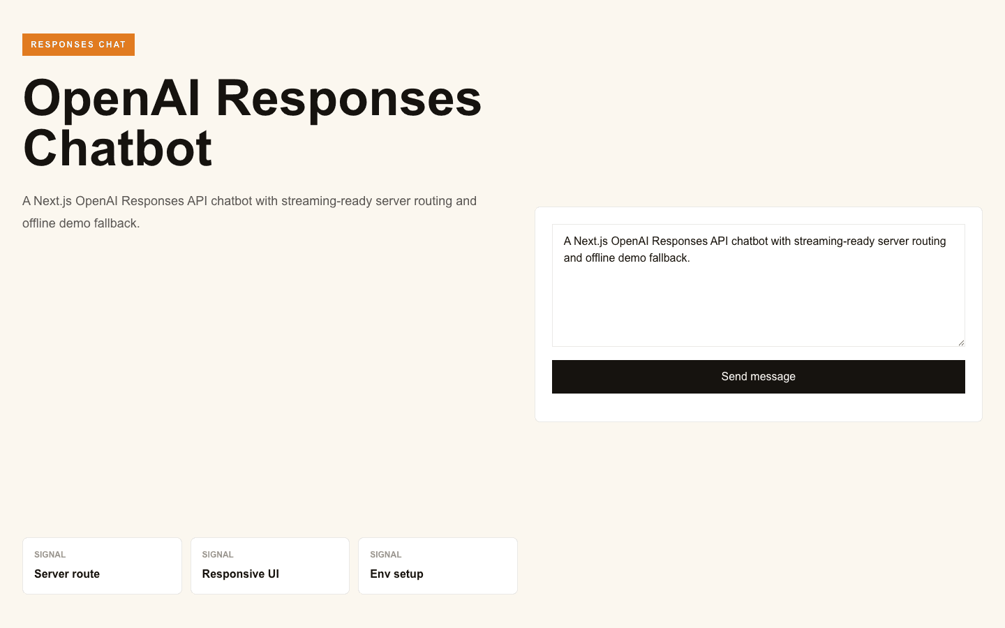 OpenAI Responses Chatbot Next.js AI template interface
