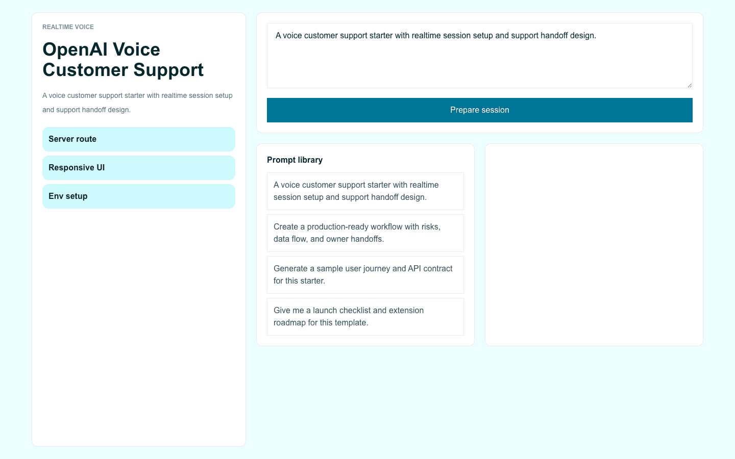 OpenAI Voice Customer Support Next.js AI template interface