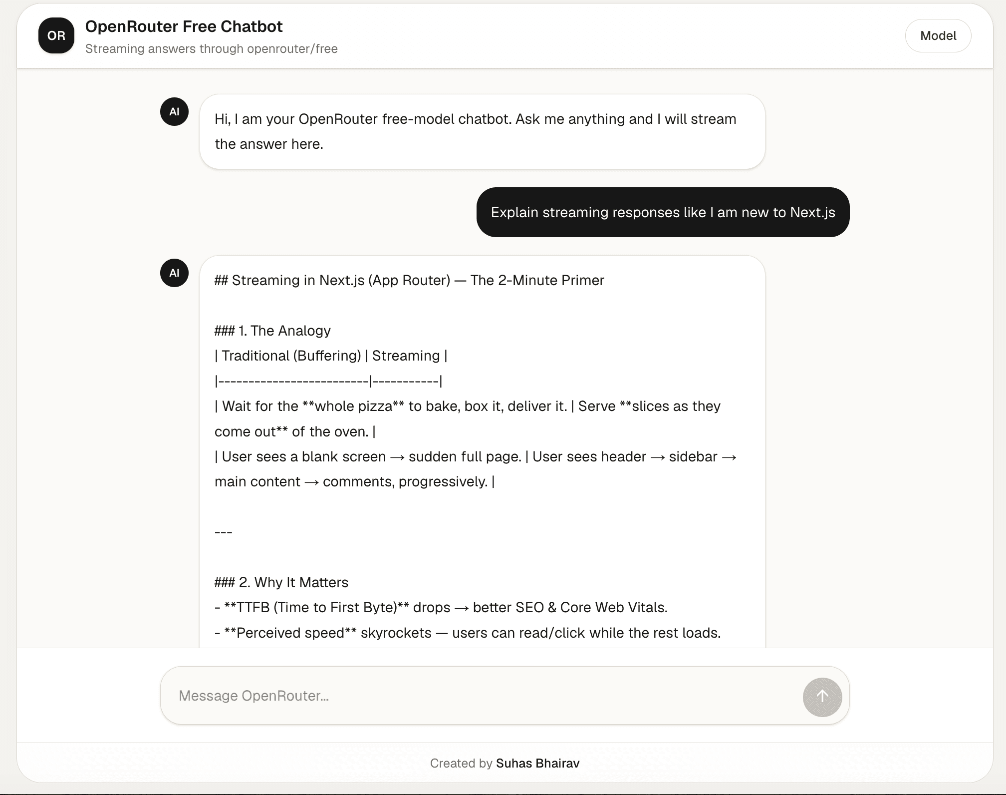 OpenRouter Chatbot Next.js multi-model AI template interface