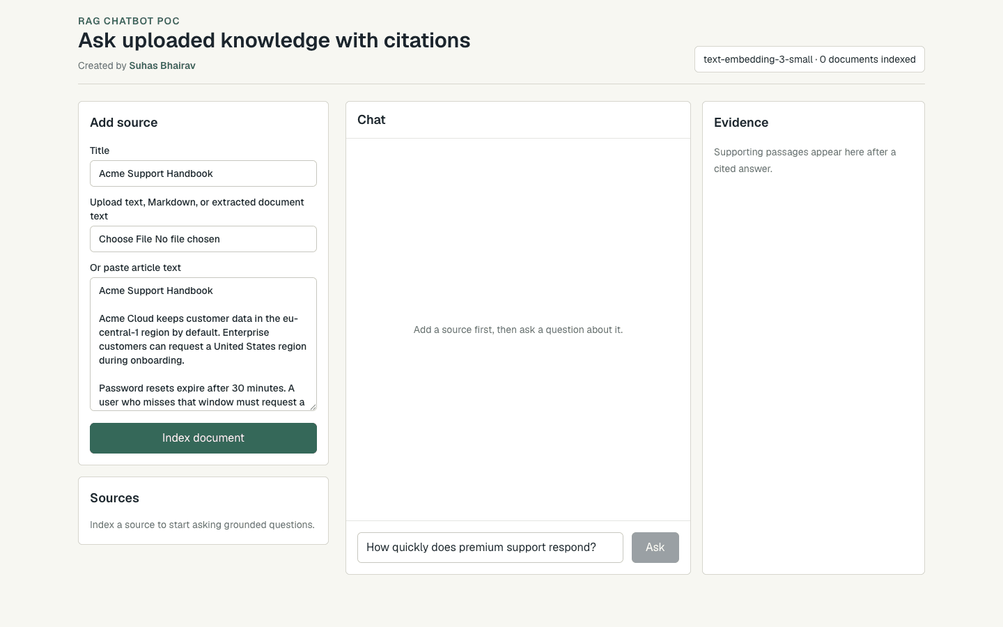 RAG Chatbot Next.js AI template with document upload and citations
